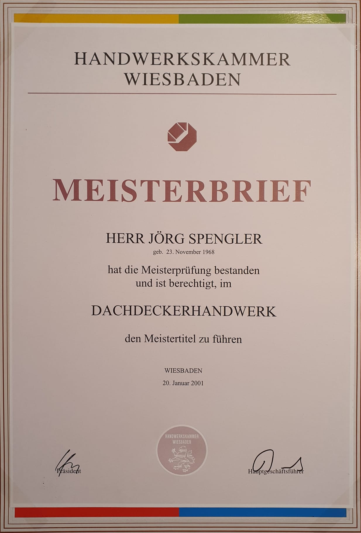 MEISTERBRIEF | HANDWERKSKAMMER WIESBADEN